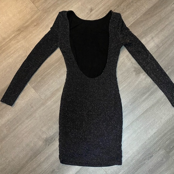 Lulus Gift of Love Black and Silver Backless Long Sleeve Bodycon Mini Dress - Picture 8 of 10
